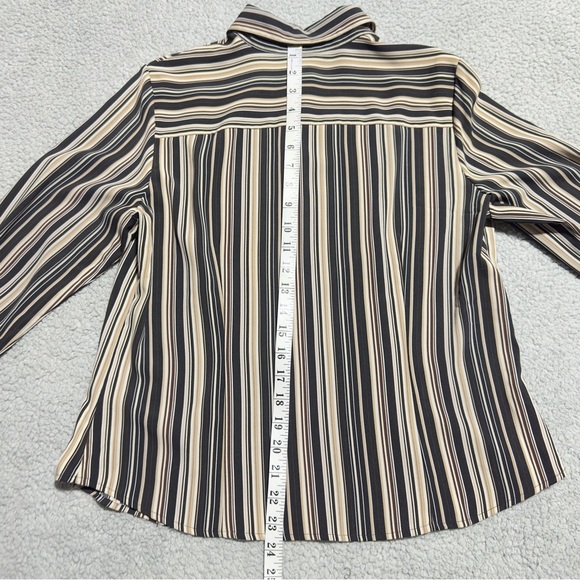 East 5th Petite Large Womens Black and Tan Striped Button Down Long Sleeve Shirt - Picture 6 of 6